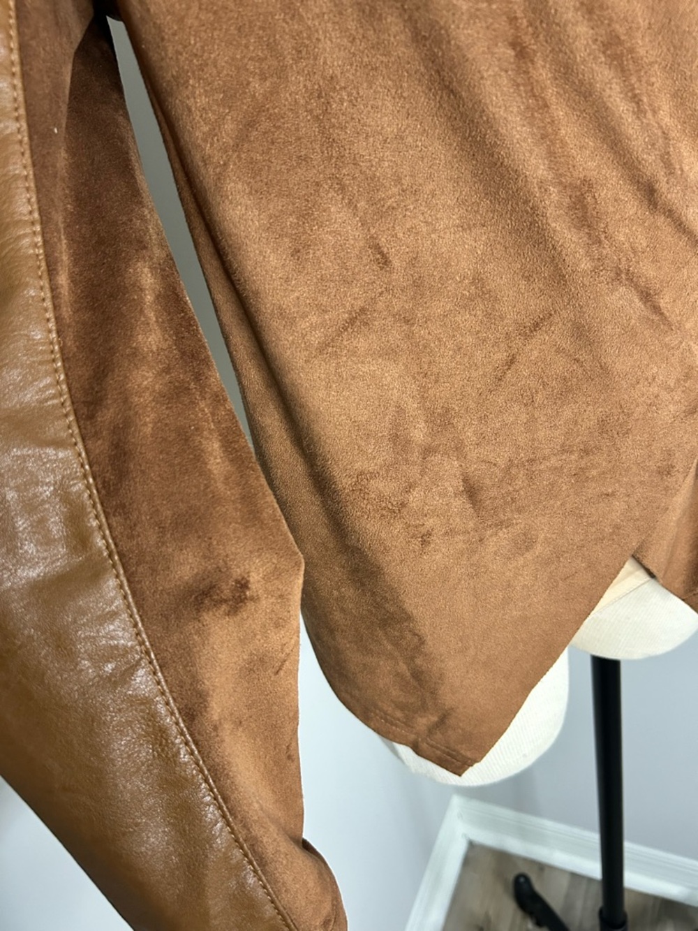 Blank NYC Faux Leather and Suede Camel Draped front Moto Jacket - Picture 6 of 14